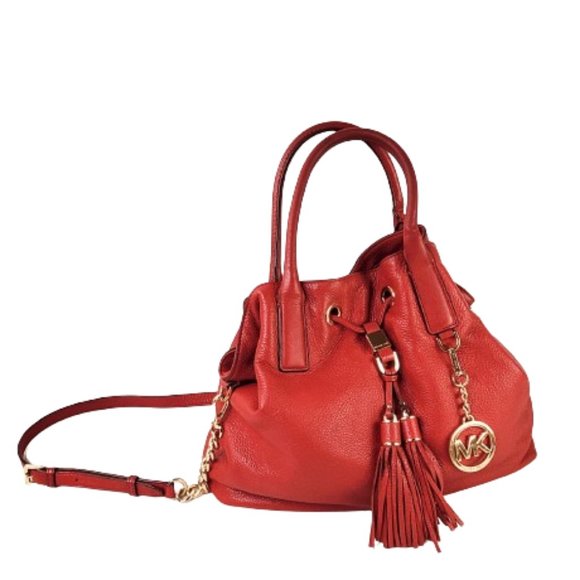 Michael Kors Camden Large Red Drawstring Satchel Leather Bag. - Picture 2 of 11